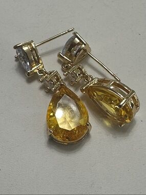 Gold-Plated Drop Earrings with Yellow Teardrop and Clear Accents